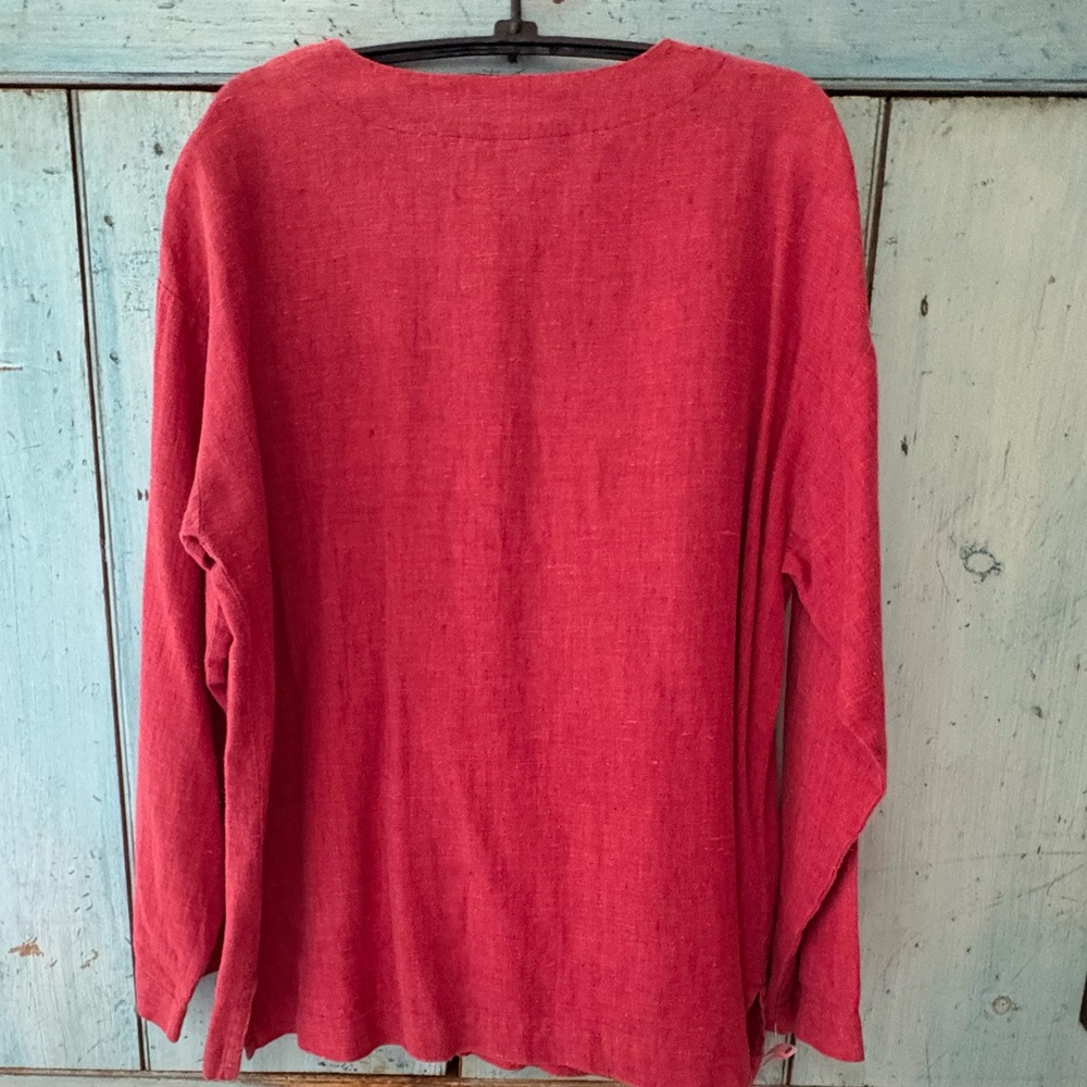 Dark Cherry Red 100% Linen Jacket with 2 patch pockets on front - Picture 6 of 13